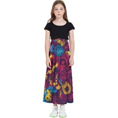 Psychedelic Digital Art Colorful Flower Abstract Multi Colored Kids  Flared Maxi Skirt by Bedest