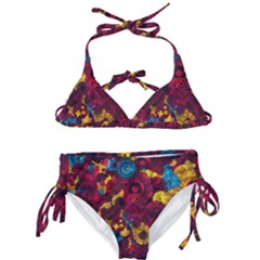 Psychedelic Digital Art Colorful Flower Abstract Multi Colored Kids  Classic Bikini Set by Bedest