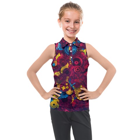 Psychedelic Digital Art Colorful Flower Abstract Multi Colored Kids  Sleeveless Polo T-shirt by Bedest