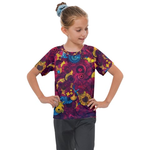 Psychedelic Digital Art Colorful Flower Abstract Multi Colored Kids  Mesh Piece T-shirt by Bedest