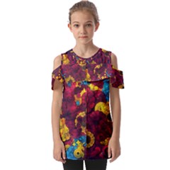 Psychedelic Digital Art Colorful Flower Abstract Multi Colored Fold Over Open Sleeve Top by Bedest