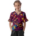 Psychedelic Digital Art Colorful Flower Abstract Multi Colored Kids  V-Neck Horn Sleeve Blouse View1