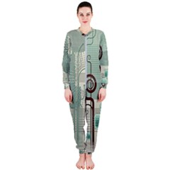 Green Red And White Line Digital Abstract Art Onepiece Jumpsuit (ladies)