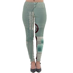 Green Red And White Line Digital Abstract Art Lightweight Velour Leggings by Bedest