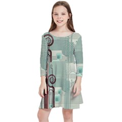 Green Red And White Line Digital Abstract Art Kids  Quarter Sleeve Skater Dress by Bedest