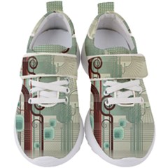 Green Red And White Line Digital Abstract Art Kids  Velcro Strap Shoes