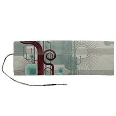 Green Red And White Line Digital Abstract Art Roll Up Canvas Pencil Holder (m) by Bedest