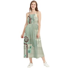 Green Red And White Line Digital Abstract Art Boho Sleeveless Summer Dress by Bedest