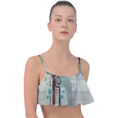 Green Red And White Line Digital Abstract Art Frill Bikini Top