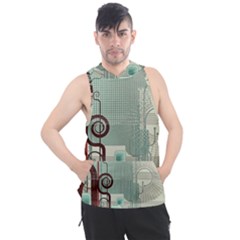 Green Red And White Line Digital Abstract Art Men s Sleeveless Hoodie by Bedest