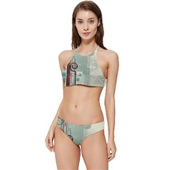 Green Red And White Line Digital Abstract Art Banded Triangle Bikini Set by Bedest