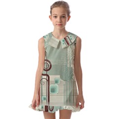 Green Red And White Line Digital Abstract Art Kids  Pilgrim Collar Ruffle Hem Dress by Bedest