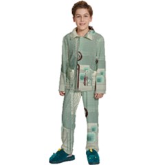 Green Red And White Line Digital Abstract Art Kids  Long Sleeve Velvet Pajamas Set by Bedest