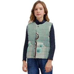 Green Red And White Line Digital Abstract Art Kid s Button Up Puffer Vest	