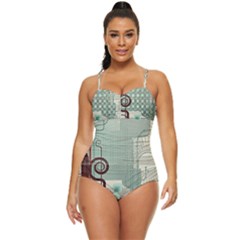 Green Red And White Line Digital Abstract Art Retro Full Coverage Swimsuit by Bedest