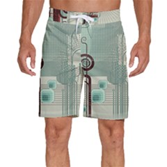 Green Red And White Line Digital Abstract Art Men s Beach Shorts by Bedest