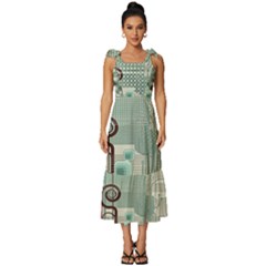 Green Red And White Line Digital Abstract Art Tie-strap Tiered Midi Chiffon Dress by Bedest