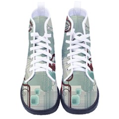 Green Red And White Line Digital Abstract Art Men s High-top Canvas Sneakers by Bedest