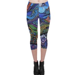 Multicolored Abstract Painting Artwork Psychedelic Colorful Capri Leggings  by Bedest