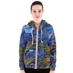 Multicolored Abstract Painting Artwork Psychedelic Colorful Women s Zipper Hoodie by Bedest