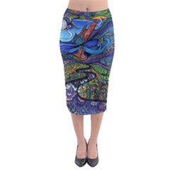 Multicolored Abstract Painting Artwork Psychedelic Colorful Midi Pencil Skirt by Bedest