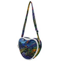 Multicolored Abstract Painting Artwork Psychedelic Colorful Heart Shoulder Bag by Bedest