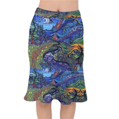 Multicolored Abstract Painting Artwork Psychedelic Colorful Short Mermaid Skirt by Bedest