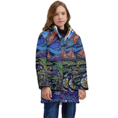 Multicolored Abstract Painting Artwork Psychedelic Colorful Kids  Hooded Longline Puffer Jacket by Bedest