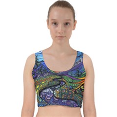 Multicolored Abstract Painting Artwork Psychedelic Colorful Velvet Racer Back Crop Top by Bedest