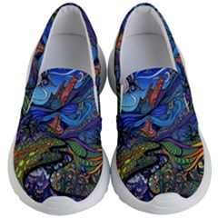 Multicolored Abstract Painting Artwork Psychedelic Colorful Kids Lightweight Slip Ons by Bedest