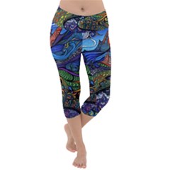 Multicolored Abstract Painting Artwork Psychedelic Colorful Lightweight Velour Capri Yoga Leggings by Bedest