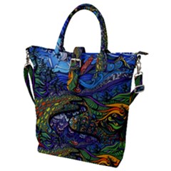 Multicolored Abstract Painting Artwork Psychedelic Colorful Buckle Top Tote Bag by Bedest