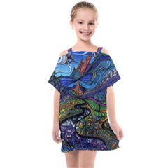 Multicolored Abstract Painting Artwork Psychedelic Colorful Kids  One Piece Chiffon Dress by Bedest