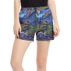 Multicolored Abstract Painting Artwork Psychedelic Colorful Women s Runner Shorts by Bedest