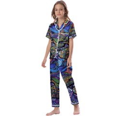 Multicolored Abstract Painting Artwork Psychedelic Colorful Kids  Satin Short Sleeve Pajamas Set by Bedest