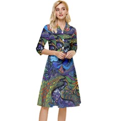 Multicolored Abstract Painting Artwork Psychedelic Colorful Classy Knee Length Dress by Bedest