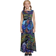 Multicolored Abstract Painting Artwork Psychedelic Colorful Kids  Satin Sleeveless Maxi Dress by Bedest