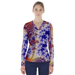 Psychedelic Colorful Abstract Trippy Fractal Mandelbrot Set V-neck Long Sleeve Top by Bedest