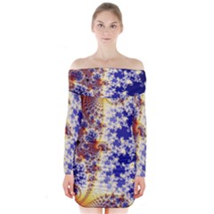 Psychedelic Colorful Abstract Trippy Fractal Mandelbrot Set Long Sleeve Off Shoulder Dress by Bedest