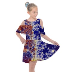 Psychedelic Colorful Abstract Trippy Fractal Mandelbrot Set Kids  Shoulder Cutout Chiffon Dress by Bedest