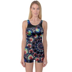 Psychedelic Colorful Abstract Trippy Fractal One Piece Boyleg Swimsuit