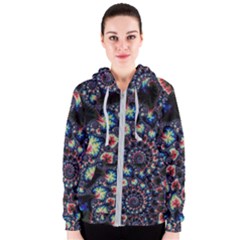 Psychedelic Colorful Abstract Trippy Fractal Women s Zipper Hoodie by Bedest