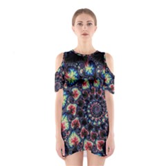 Psychedelic Colorful Abstract Trippy Fractal Shoulder Cutout One Piece Dress by Bedest