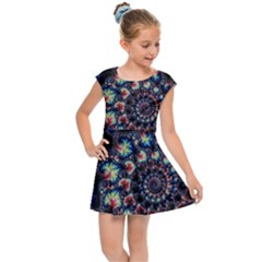 Psychedelic Colorful Abstract Trippy Fractal Kids  Cap Sleeve Dress by Bedest