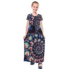 Psychedelic Colorful Abstract Trippy Fractal Kids  Short Sleeve Maxi Dress by Bedest