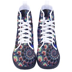 Psychedelic Colorful Abstract Trippy Fractal Kid s High-top Canvas Sneakers by Bedest