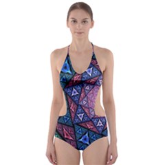 Purple Psychedelic Art Pattern Mosaic Design Fractal Art Cut-out One Piece Swimsuit by Bedest