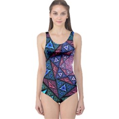 Purple Psychedelic Art Pattern Mosaic Design Fractal Art One Piece Swimsuit by Bedest