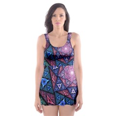 Purple Psychedelic Art Pattern Mosaic Design Fractal Art Skater Dress Swimsuit by Bedest