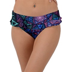 Purple Psychedelic Art Pattern Mosaic Design Fractal Art Frill Bikini Bottoms by Bedest